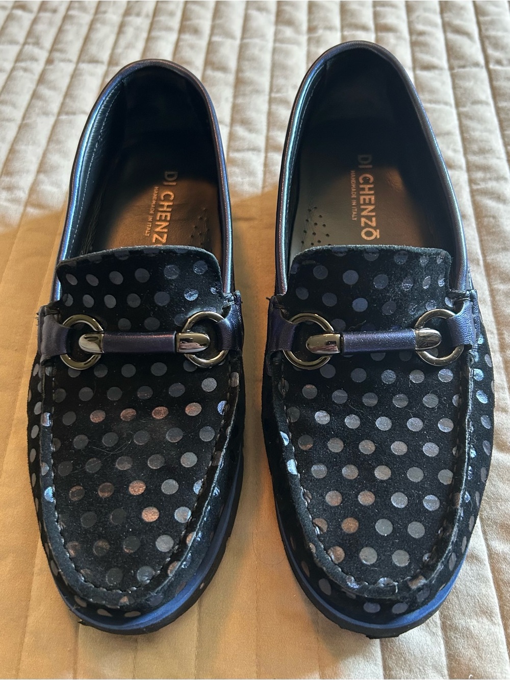 Di Chenzo Black & Blue Polka Dot Loafers